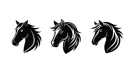 Vector silhouette horse head on white background 
