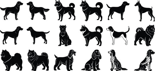 Multi Variation Dog Silhouette Vector set, on white background.