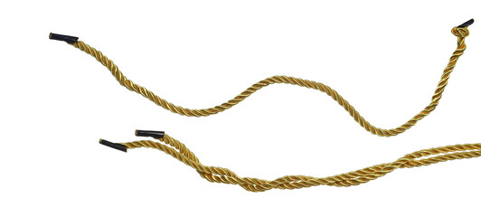 Golden string, set rope hanging isolated on white, clipping path
