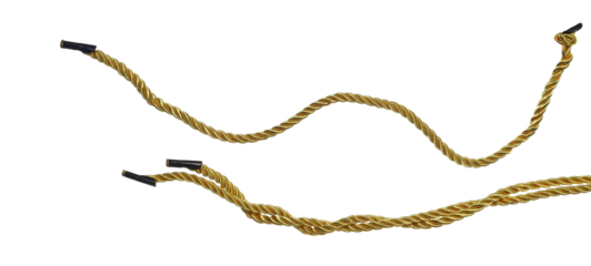 Golden string, set rope hanging isolated on white, clipping path
