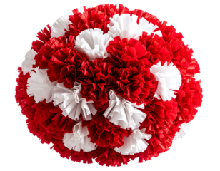 Single Red and White Cheerleading Pom Pom, Front View, isolated on transparent background