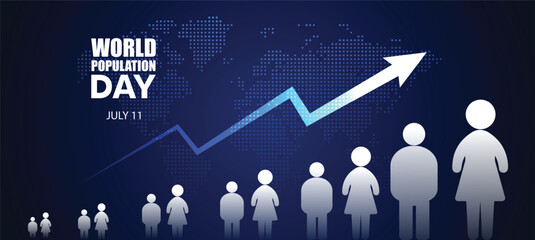 world population day July 11 population graph on dotted world map vector poster
