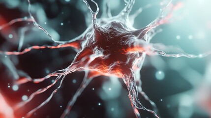 This mesmerizing 3D rendering of a neuron showcases its intricate structure and electrochemical activity, illustrating the complexity of the human brain and its functions.