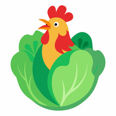 Amazing image of a rooster in a cabbage patch vector art illustration