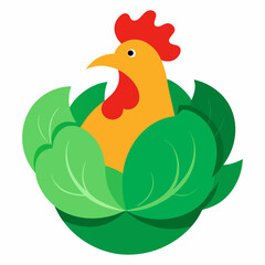Amazing image of a rooster in a cabbage patch vector art illustration