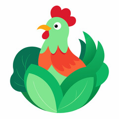 Amazing image of a rooster in a cabbage patch vector art illustration