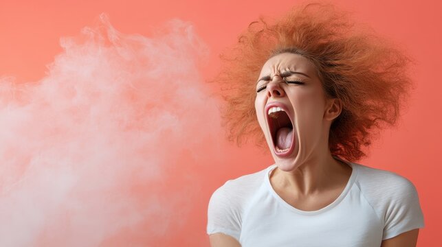 An intense portrait of a person expressing screams and emotions in vivid colors, symbolizing the release of pent-up feelings and an evocative representation of raw human emotion.