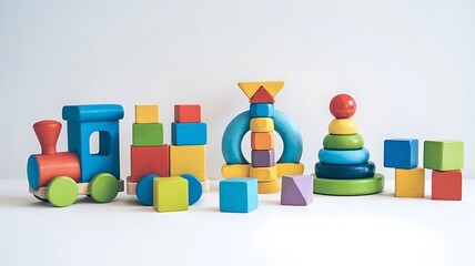 Fototapeta premium Colorful wooden toys isolated on white background