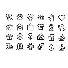 Volunteering and charity icons set