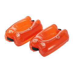 Floating Safety in Action: Two bright orange, inflatable water safety devices are isolated, conveying safety and preparedness for water-based adventures.