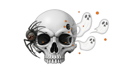 Isolated Halloween Skull with Spider and Ghosts