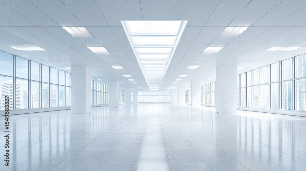 Aufkleber Modern empty office space with large windows and bright natural light creating clean and spacious atmosphere