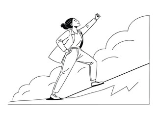 Fototapeta premium Business superwoman concept line drawing hand-drawn illustration. Single one line drawing super businesswoman punches pose