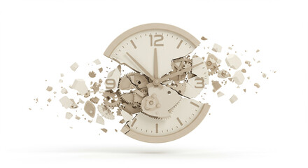 Exploding Clock Symbolizing Deadline Pressure.
An abstract clock shattering into pieces on a white background. This concept illustrates running out of time, stress, and urgent deadlines.
