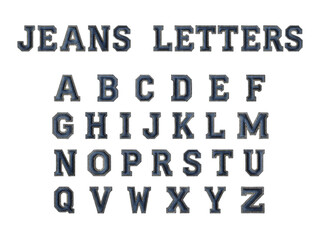 set of jeans texture letters isolated on transparent background png
