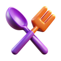 3d render of cartoon spoon and fork isolated on transparent background