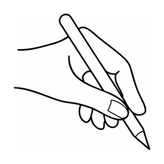 Hand Holding Pencil Line Drawing Black White Simple