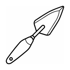 Black and White Line Drawing of a Trowel Gardening Tool