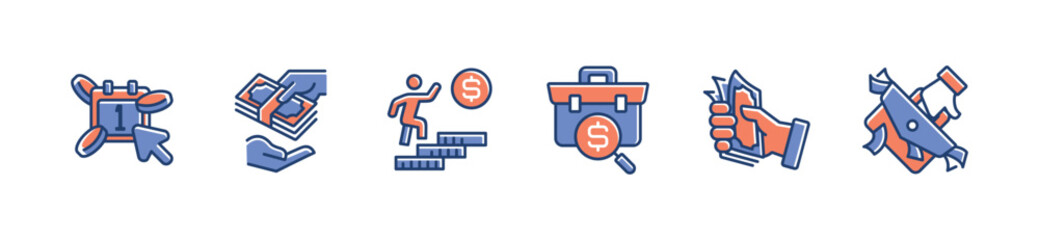financial working salary icon line set employee work paycheck earning money achievement vector set business income payment symbol illustration