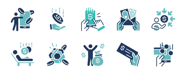 paycheck salary financial income icon vector set business passive earning money dollar pension revenue commission signs illustration