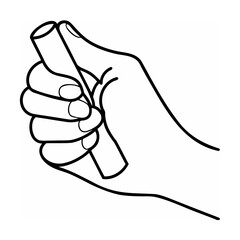 Hand Holding a Cylindrical Chalk Stick Line Art Illustration