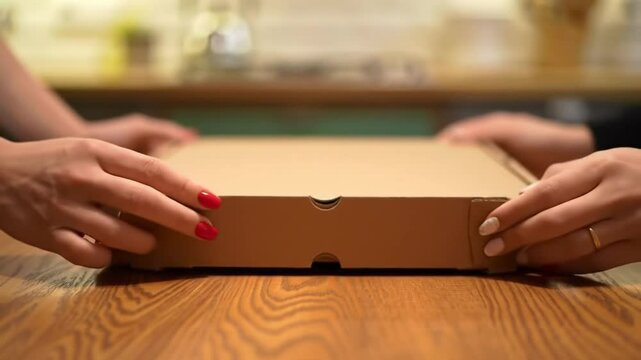pizza box being opened on a table