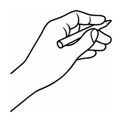 Hand holding pencil line art drawing black and white