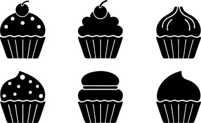 set of black cupcakes icon  collection of cupcake .eps