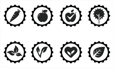 Eco Food and Nature Icons Vector Set – Organic Badge Symbols for Sustainability and Healthy Living Designs