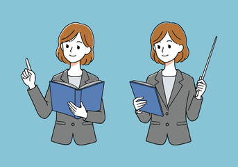 Confident Professionals: Women Presenting with Documents and a Pointer