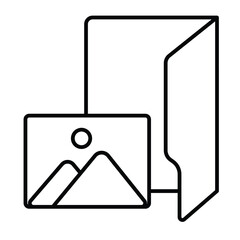 Gallery folder thin line icon, windows pack concept. Vector graphics. Folder with images and pictures, multimedia sign on white background, style mobile or design.