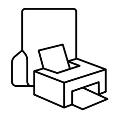 Printer folder thin line icon, windows pack concept. Vector graphics. Folder with printer device, printing sign on white background, style mobile or design.