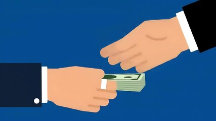 A businessman’s hand, holds money give Money to another hand. flat design animation. Business transaction, dealings and exchange,handshake between two businessmen - Powered by Adobe