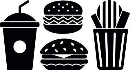 fast food and burger sandwich drinks chips icon silhouette 