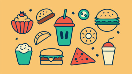 ice cream seamless food pattern. drinks cup icon set 