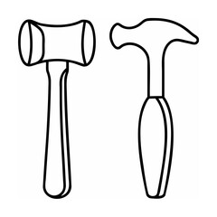Two Black Line Art Hammers on White Background tools