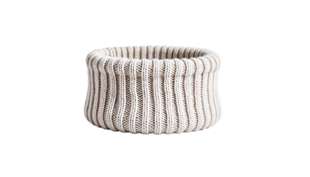 Rib knit cuff basket in neutral color, isolated, transparent background  