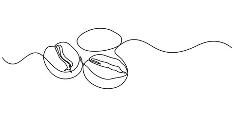 Obraz premium One continuous line drawing of a coffee bean. Vector illustration. Coffee bean icon, Coffee beans one line continuous. Coffee line art. Hand drawn vector art illustration, Coffee shop concept vector.