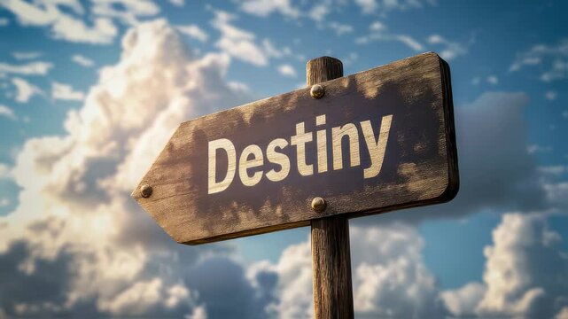 Path to Destiny: An evocative signpost guides toward an unknown destiny against a backdrop of a dramatic sky, representing choices and life's journey.