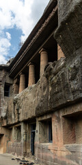 Rock-cut Cave Temple Entrance with Pillars