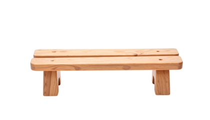 Mini wooden bench on a white background, isolated, transparent background, no background  