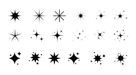 Minimalist Sparkle and Star Icon Set Vector Silhouettes