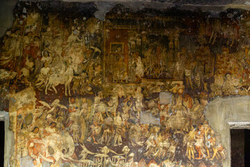 Ancient Cave Mural of Historical Scenes