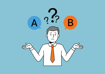 Confused Professional: Man Considering Choices Between Options A and B