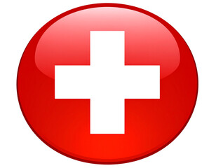Obraz premium Switzerland Flag Icon with Glossy Finish and Soft Shadow, isolated on transparent background