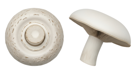 Isolated White Mushroom Cap and Stem