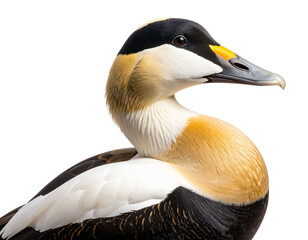 Fototapeta premium Close-Up Side Profile of Common Eider Duck Showing Head and Neck Details, isolated on a transparent background png