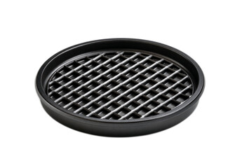 Round Black Grilling Plate with Metal Grid for Cooking or Barbecue