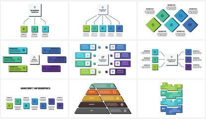 Set creative concept for infographic with 3, 4, 5, 6, 7, 8 steps, options, parts or processes.