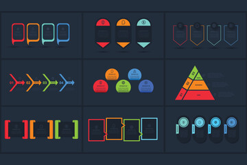 Set creative concept for infographic with 2, 3, steps, template for web on a black background.